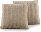 Cheer Collection Faux Fur Throw Pillows - Decorative Pillows for Couch, Bed Throw Pillows, Sand Accent Pillows for Bedroom or Living Room Aesthetic, Set of 2 Furry Throw Pillows, 18”x18”