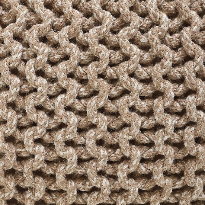 REDEARTH · Round Pouf Ottoman - Hand Knitted Cable Boho Poof Home Décor Pouffe Circular Footrest for Living Room - Nursery - Bedroom - Lounge 100% Cotton (18”x18”x14”) - Beige Ivory, Set of 2