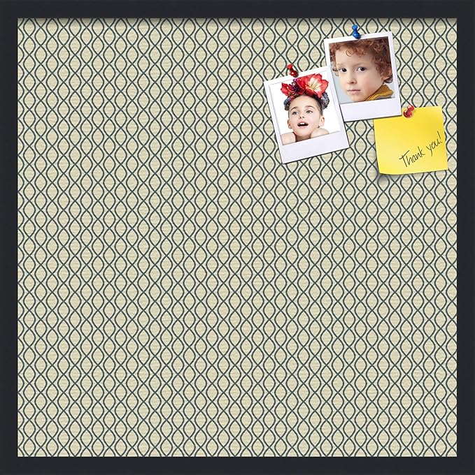 PinPix 24x24 Inch Cork Bulletin Board. This Decorative Framed Pin Board Comes with Yellow and Blue Waves Design and a Satin Black Frame. Ideal for Home Office Decor or Message Board (PinPix-321)