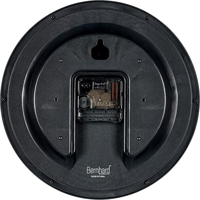 Bernhard Products Black Wall Clock Silent Non Ticking 12 Inch Quality Quartz Battery Operated Round Easy to Read Home/Office/Kitchen/Classroom/School Clocks