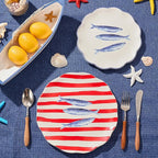 Bico Ocean Wonders Scalloped Salad Plates Set of 4, 8.75 Inch Ceramic Dessert Plates for Salad, Appetizer, Side Dishes, Microwave and Dishwasher Safe, Gift for Housewarming and Christmas