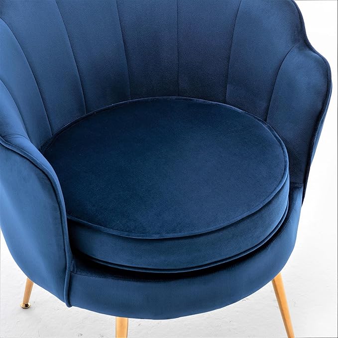Velvet Barrel Accent Chair with Scalloped Silhouette and Gold Metal Legs, Decorative Piece Suitable for Traditional, Modern, and Contemporary Spaces, Navy Blue