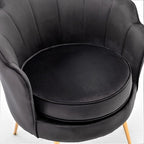 Velvet Barrel Accent Chair with Scalloped Silhouette and Gold Metal Legs, Decorative Piece Suitable for Traditional, Modern, and Contemporary Spaces, Black