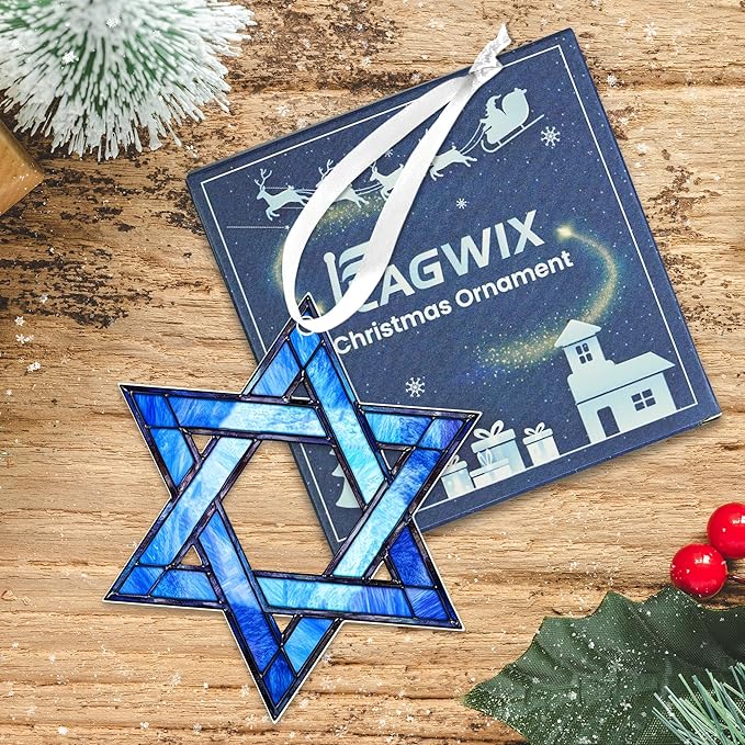 FLAGWIX Christmas Hanukkah Gifts for Women Men - Acrylic Christmas Ornament for Tree Decorations - Hamsa Hand Ornaments Decor, Star of David Tree Topper, Spiritual Religious Gifts for Mom Grandma