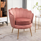 Velvet Barrel Accent Chair with Scalloped Silhouette and Gold Metal Legs, Decorative Piece Suitable for Traditional, Modern, and Contemporary Spaces, Rose