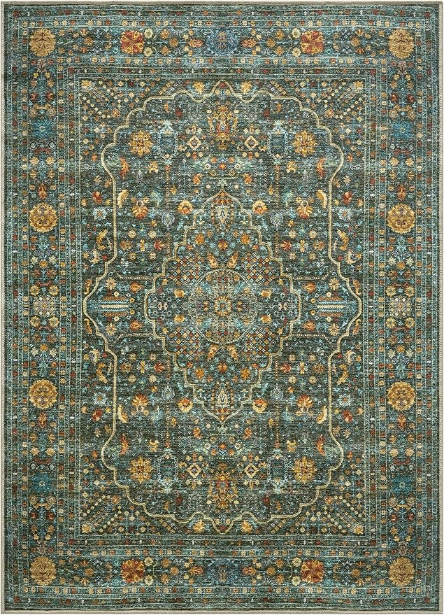 Keen Home Design 6x9 Rug - Machine Washable Area Rug with Non-Slip Backing, Ideal for Living Room, Dining Room, Bedroom - Vintage, Easy Clean, Durable, Low Pile Rug - (6' x 9')