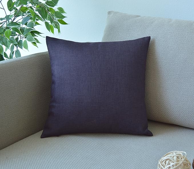 Aiking Home Woven Fine Faux Linen Throw Pillow Cover, Size 18"x18", Navy