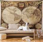 Ambesonne World Map Tapestry King Size, Old World Map Drawn in 1720s Nostalgic Style Art Historical Atlas Vintage Design, Wall Hanging Bedspread Bed Cover Wall Decor, 68" X 88", Multicolor