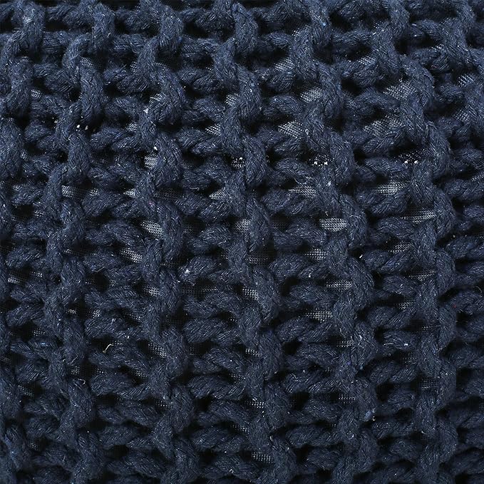 Nahunta Knitted Round Pouf - Cotton - Navy