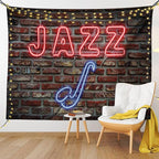 Ambesonne Music Tapestry, Image of Alluring Neon All Jazz Sign Saxophone Instrument on Brick Wall Print, Fabric Wall Hanging Decor for Bedroom Living Room Dorm, 23" X 28", Red Blue