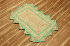 Scalloped Edge Rug, Hand Woven Natural Jute Area Rug, 2x3 Ft Beige & Green Braided Sisal Kilim Rugs for Living Room, Kitchen, Entryway, Farmhouse