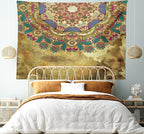 Ambesonne Grunge Tapestry King Size, Paisley Like Mandala Motif with Flowers Leaves and Buds Image, Wall Hanging Bedspread Bed Cover Wall Decor, 104" X 88", Dark Mustard Sepia