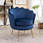 Velvet Barrel Accent Chair with Scalloped Silhouette and Gold Metal Legs, Decorative Piece Suitable for Traditional, Modern, and Contemporary Spaces, Navy Blue