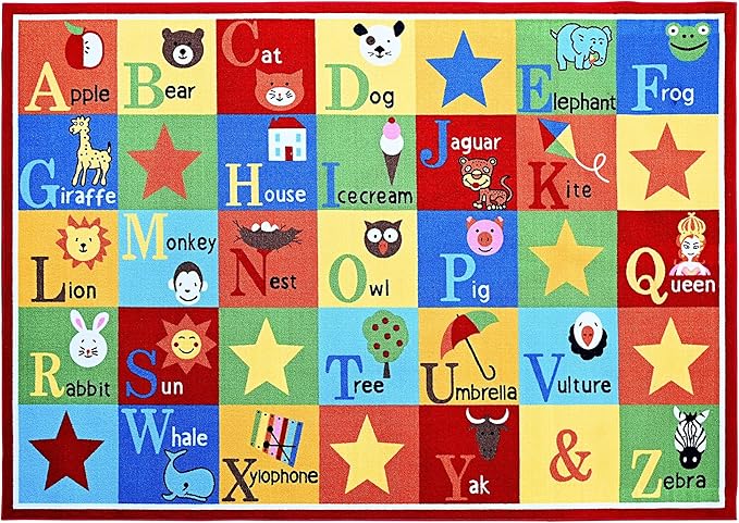 Furnish my Place 745 ABC with Animal ABC Area Rug for Kids | Educational Alphabet | Animals Children Rug | Contemporary Design | Multicolor (7'10"x11')