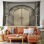 Ambesonne Moroccan Tapestry, Aged Door Geometric Pattern Doorway Design Entrance Architectural Oriental Style, Wide Wall Hanging for Bedroom Living Room Dorm, 60" X 40", Sepia Black