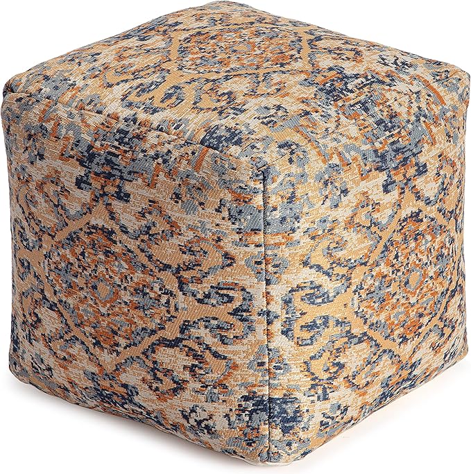 Anji Mountain 100% Handmade & Handcrafted Comfortable Home Décor Pouf Ottoman Footrest for Living Room, Bedroom, Nursery, Kidsroom, Patio Furniture - Tofino Orange