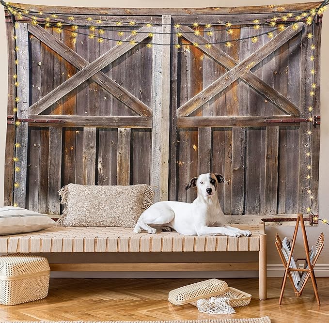 Ambesonne Rustic Tapestry, Old Wooden Barn Door of Farmhouse Oak Countryside Village Board Rural Life Photo Print, Fabric Wall Hanging Decor for Bedroom Living Room Dorm, 45" X 30", Brown