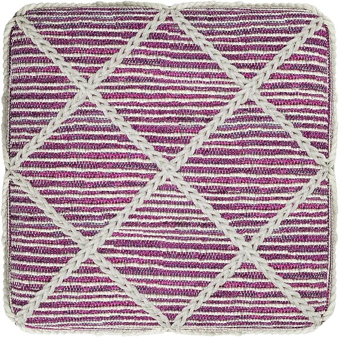SIMPLIHOME Cowan Contemporary Square Pouf in Magenta and Natural Handloom Woven for the Living Room, Bedroom and Kids Room