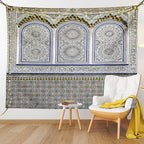 Ambesonne Orient Tapestry King Size, Nostalgic Moroccan Architecture Stone Carving and Motifs Majestic Ottoman Empire, Wall Hanging Bedspread Bed Cover Wall Decor, 104" X 88", Grey Blue