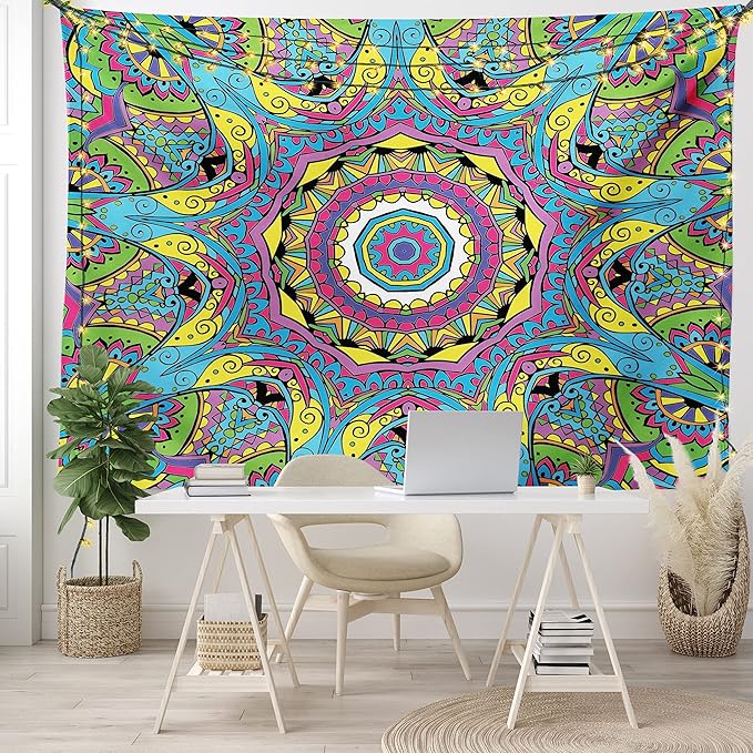 Ambesonne Psychedelic Tapestry, Abstract Unusual with Color and Form Details Hippie Retro, Fabric Wall Hanging Decor for Bedroom Living Room Dorm, 28" X 23", Soft Blue