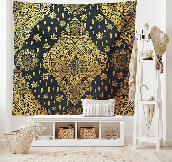 Ambesonne Mandala Tapestry, Bohemian Paisley Ornament Tattoo Vintage Design Print, Fabric Wall Hanging Decor for Bedroom Living Room Dorm, 30" X 45", Charcoal Grey