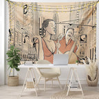 Ambesonne Jazz Music Tapestry King Size, Singer Double-Bass Player in a Street of New York Urban Lifestyle Image, Wall Hanging Bedspread Bed Cover Wall Decor, 104" X 88", Brown Beige