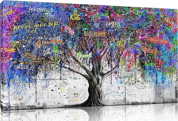 CIRABKY Large Abstract Canvas Wall-Art Bedroom - Colorful Wall Decor - Living Room Wall Art Tree Graffiti Pictures Poster Ready To Hang Size 59" x 29"