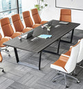Sturdy Conference Table with Cable Management Grommets Modern Rectangle Office Meeting Table with Wood Tabletop and Metal Frame & Legs- Easy Assembly Boardroom Table (Grey, 10 Foot)