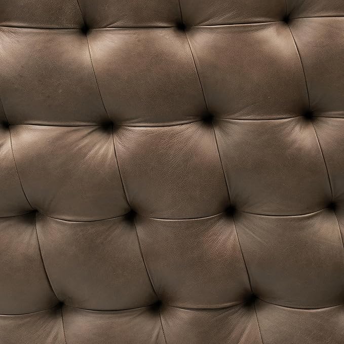 Poly & BARK Ascot Ottoman – 40" Round Pouf with Feather-Down Topper – Full-Grain Leather Upholstered Pouf Ottoman for Living Room – Vintage Italian Leather in Cocoa Brown