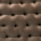 Poly & BARK Ascot Ottoman – 40" Round Pouf with Feather-Down Topper – Full-Grain Leather Upholstered Pouf Ottoman for Living Room – Vintage Italian Leather in Cocoa Brown