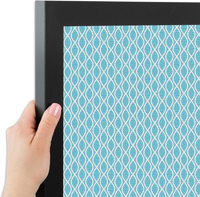 PinPix 28x12 inch Cork Bulletin Board. This Decorative Framed Pin Board Comes with Sky Blue Waves Design and a Satin Black Frame. Ideal for Home Office Decor (PinPix-245)