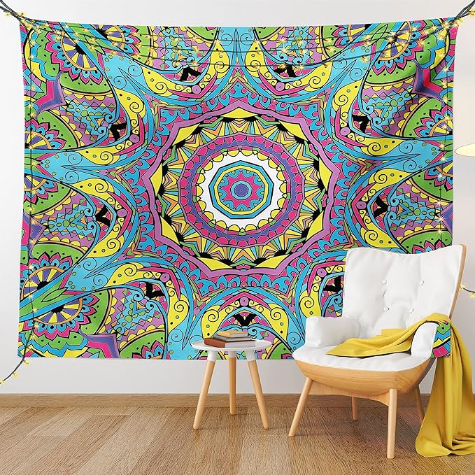 Ambesonne Psychedelic Tapestry, Abstract Unusual with Color and Form Details Hippie Retro, Fabric Wall Hanging Decor for Bedroom Living Room Dorm, 28" X 23", Soft Blue