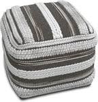 SIMPLIHOME Sommer Boho Square Pouf in Natural/Taupe Grey Handloom Woven Pattern for the Living Room, Bedroom and Kids Room