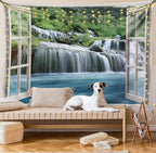 Ambesonne Waterfall Tapestry, Majestic Waterfall Landscape Through a Window Imaginary Secret Paradise Print, Fabric Wall Hanging Decor for Bedroom Living Room Dorm, 30" X 45", Blue Green