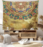 Ambesonne Grunge Tapestry, Paisley Like Mandala Motif with Flowers Leaves and Buds Image, Fabric Wall Hanging Decor for Bedroom Living Room Dorm, 45" X 30", Dark Mustard Sepia