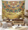 Ambesonne Grunge Tapestry, Paisley Like Mandala Motif with Flowers Leaves and Buds Image, Fabric Wall Hanging Decor for Bedroom Living Room Dorm, 28" X 23", Dark Mustard Sepia