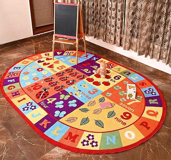 Furnish my Place 740 ABC with Numbers ABC Area Rug for Kids | Educational Alphabet Letter & Numbers | Nurseries Kindergarten | Play Area | Multicolor (7'10"x11' Oval)