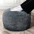 Fur Ottoman Stool Unstuffed Footstool Cover Floor Pouf NO Filler Foot Rest 20x12 In Round Poof Seat Bean Bag Chair Foldable Storage for Living Room Bedroom Cover ONLY Dark Gray