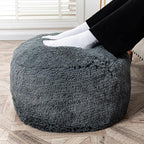 Fur Ottoman Stool Unstuffed Footstool Cover Floor Pouf NO Filler Foot Rest 20x12 In Round Poof Seat Bean Bag Chair Foldable Storage for Living Room Bedroom Cover ONLY Dark Gray