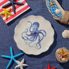 Bico Ocean Wonders Scalloped Salad Plates Set of 4, 8.75 Inch Ceramic Dessert Plates for Salad, Appetizer, Side Dishes, Microwave and Dishwasher Safe, Gift for Housewarming and Christmas