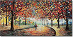 Art 24x48 Inch Hand-Painted Landscape Oil Painting Wall Art Lovers Stroll Along The Park Path Oil Painting Living Room Bedroom Wall Decoration