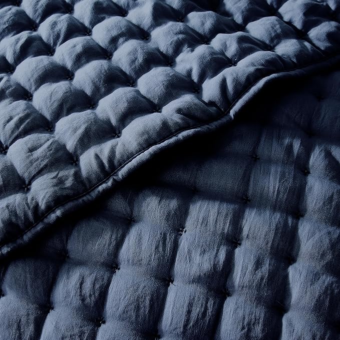 WDCOZY Navy Blue Twin Size Quilt Bedding Sets with Pillow Sham, Lightweight Soft Bedspread Coverlet, Quilted Blanket Thin Comforter Bed Cover, All Season Summer Spring, 2 Pieces, 68x90 inches