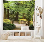 Ambesonne Japanese Tapestry, Wooden Bridge over Pond in Garden Calmness in Shadow of Trees Serenity in Nature, Fabric Wall Hanging Decor for Bedroom Living Room Dorm, 28" X 23", Green Brown