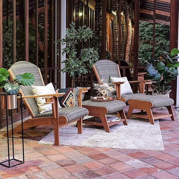Cambridge Casual Auburn Teak Outdoor Ottoman, All Weather Padded Woven Seat