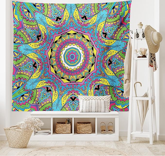 Ambesonne Psychedelic Tapestry, Abstract Unusual with Color and Form Details Hippie Retro, Fabric Wall Hanging Decor for Bedroom Living Room Dorm, 28" X 23", Soft Blue