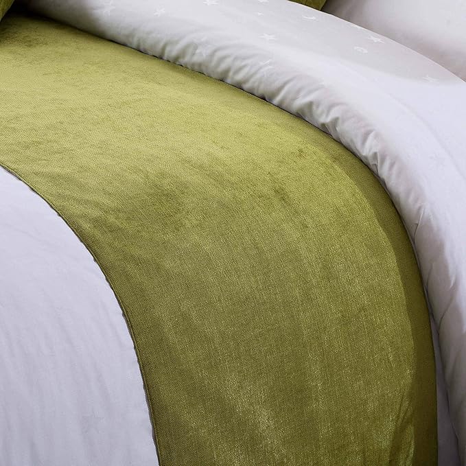 OSVINO Chenille Bed Runner Solid Breathable Modern Bedding Scarf Protection for Bedroom Hotel, Green 180X50cm for 120cm Bed