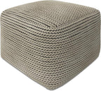 SIMPLIHOME Eastmont Square Pouf - 18 inch Wide Handwoven PET Polyester Ottoman in Cream, Boho Indoor/Outdoor Footstool or Extra Seating for Living Room, Bedroom, or Patio, Assembled