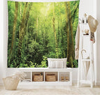 Ambesonne Rainforest Tapestry King Size, Tropical Rainforest Landscape Malaysia Asia Green Tree Trunks Uncultivated Wood Print, Wall Hanging Bedspread Bed Cover Wall Decor, 104" X 88", Green Yellow