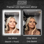 ISKM Framed LED Mirror for Bathroom 60"x40", Dimmable LED Bathroom Mirror with Lights, Anti-Fog, Front and Backlit Lighted Mirror 3-Colors, Shatterproof, Memory Function
