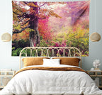 Ambesonne Forest Tapestry King Size, Majestic Landscape Autumn Trees in Woodland Natural Garden in Ukraine, Wall Hanging Bedspread Bed Cover Wall Decor, 104" X 88", Red Green Brown